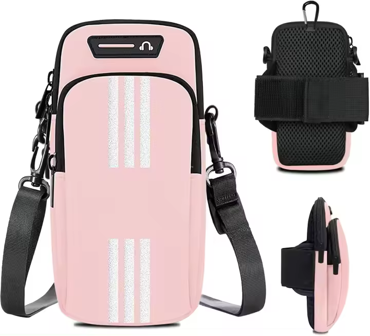 Soporte para teléfono para correr, brazalete, bolsos cruzados para teléfono celular, para mujeres y niños (rosa) - 1