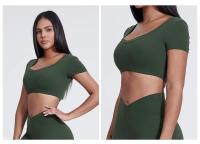 SHINBENE-Top de manga corta con doble forro para mujer, camisetas ajustadas con cuello en V, Camisetas básicas bonitas de verano - details 11