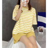 Conjunto De Pijamas Para Mujer Talla Grande Con Almohadilla Verano Estilo Coreano Moda Holgada Y Casual Verde Estampado Rayado Homewear - details 10