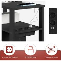 Mesita Auxiliar con Enchufe, Mesa Salón con 2 Cajones y 2 Estantes de Almacenaje, Mesa Delgada con Enchufe y Puertos USB, Apta para Salón y Dormitorio, Negro, 60x60x30 cm, BTS28sz - details 7