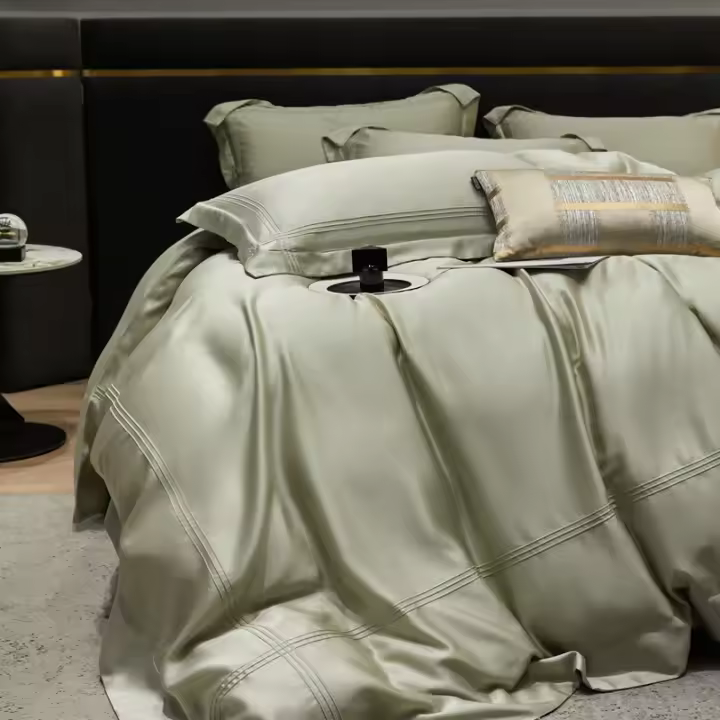 Juego de Ropa de Cama de Alta Gama 100% Tencel Fibra de Planta Natural, Alta Densidad, Color Puro, para Cama de 1.8m - 1