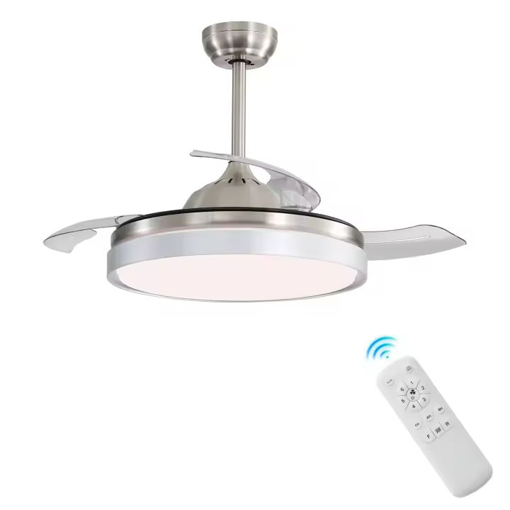 KPUY 42″ Ventilador de techo con luz de 3 colores, 3 aspas retráctiles invisibles, control remoto, 6 velocidades, motor reversible silencioso de corriente continua - 1