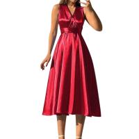 Elegante Vestido de Noche de Seda sin Mangas y sin Espalda Sexy Escote en V para Mujeres - details 1