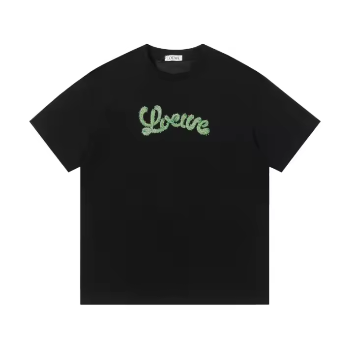LOEVE, novedad de verano, camiseta con bordado de letras de algodón puro, marca de moda para hombre, manga corta, Top informal americano de cuello redondo para parejas - 1