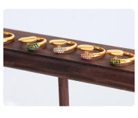 Conjunto de anillos de circón brillante geométrico elegante, joyería portátil de acero inoxidable 316L con hoja de arce - details 6