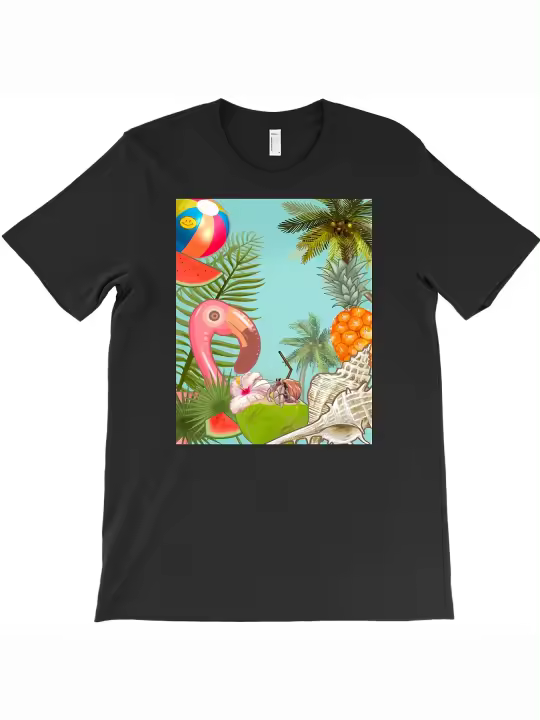 Camiseta con collage de vibraciones tropicales, regalo para papá, manga corta con cuello redondo suave y cómoda, 230g - 1