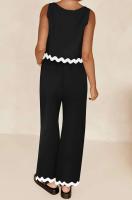 Conjunto de Pantalones de Moda de Cintura Alta y Piernas Anchos Camiseta Corta sin Mangas - details 1
