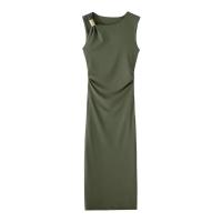 Vestido largo asimétrico de metal con cuello de moda de verano para mujer sin mangas - details 2