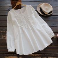 Camisa de lino y algodón para mujer, blusas casuales de talla grande, camisas holgadas de manga larga con cuello redondo, blusa vintage Lisa Haruku - details 8