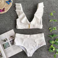 Conjunto de Bikini con volantes para mujer, bañador de cintura alta, traje de baño con Push-up, ropa de baño blanca para playa y verano, novedad de 2023 - details 4