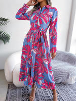 Vestido de Cintura con Cordones de Encaje Manga Larga, Cuello de Polo, Estampado Floral Contraste - details 10