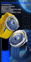 Reloj Astronómico MARK FAIRWHALE Dial de Tierra 3D, Diseño de Orbita Solar, Manos Luminosas, Correa de Silicona Azul, Lujo Casual - details 0