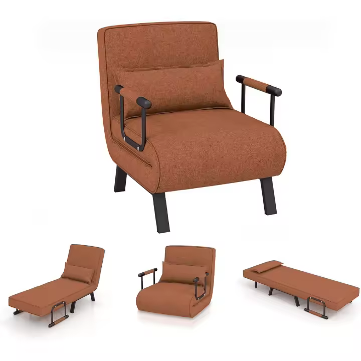 Sofá Cama Convertible Silla de Dormir Individual Tri-Fold con Respaldo Ajustable de 6 Posiciones, Cojín Desmontable y Asiento Tapizado Estructura Metálica Plegable (Azul) - 1