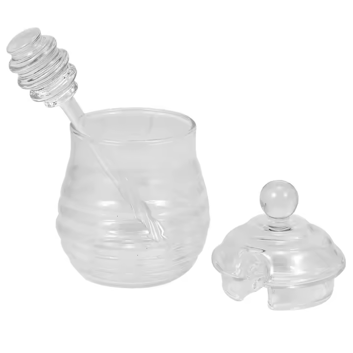 Tarro de miel de vidrio transparente con tapa Tarro de miel con cuchara, transparente, 9 onzas - 1