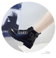 Moda casual muffin botas de mujer negras de suela gruesa con cordones y suela gruesa - details 9
