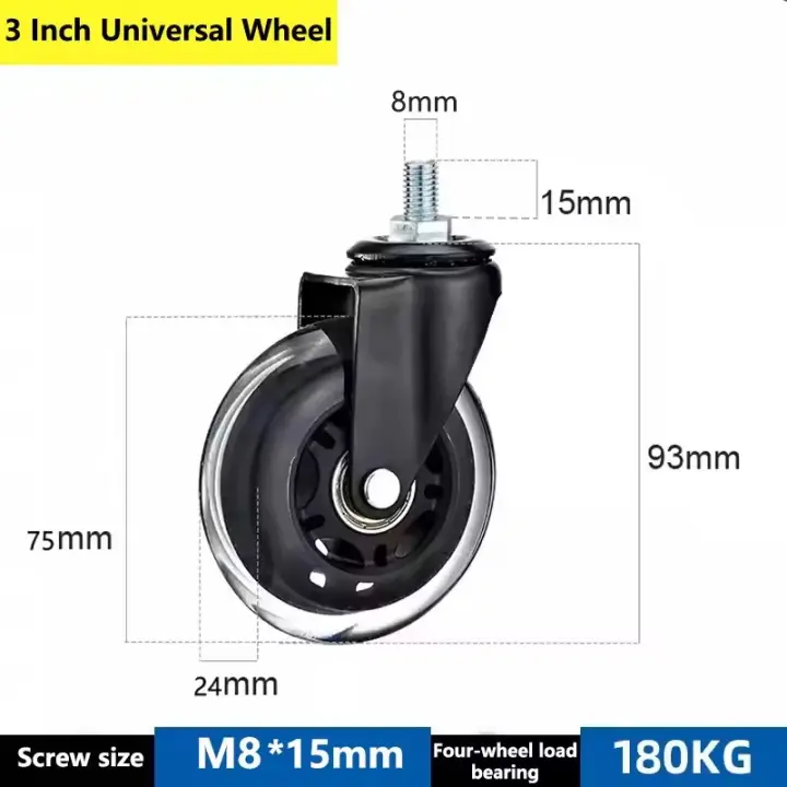 Rueda de Hielo PU Muda Silenciosa Universal 3 pulgadas M6/M8/M10 Paquete de 5 - 1