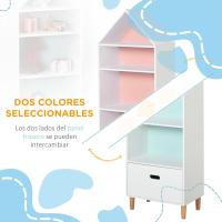 Estantería de Madera para Niños Diseño Compacto de 4 Estantes y Cajón Ideal para Libros, Juguetes, DVDs Blanco y Azul - details 4
