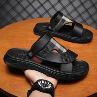 Sandalias de los hombres de la primera capa de cuero de vaca, zapatos de playa de suela suave, cojín de látex de los hombres de verano, nuevas dos zapatillas de desgaste, sandalias al aire libre - details 18