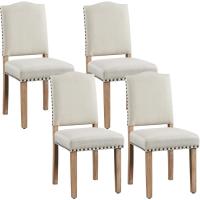 Juego de 4 sillas de comedor con respaldo alto, sillas de cocina, patas de madera maciza, diseño clásico, con botones bronceados, sillones y sillas para salón, asientos tapizados - details 0