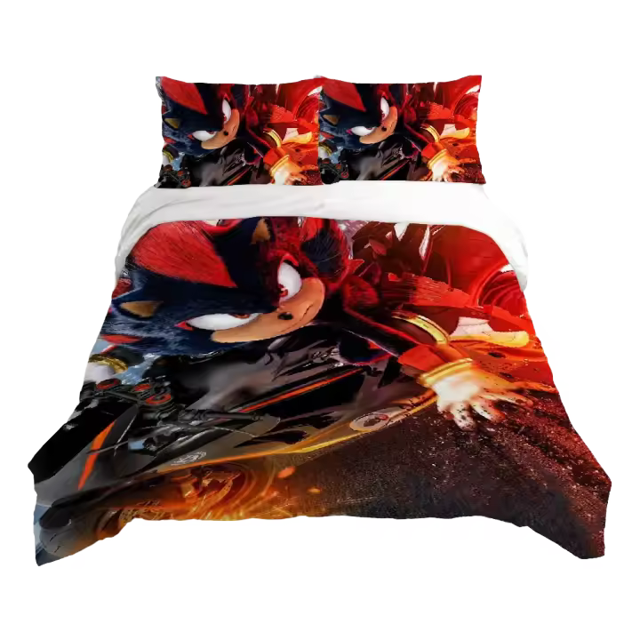 Juego de Ropa de Cama de Doble Acolchado Cubierta de Oso y Erizo Funda de Edredón de Rey - 1