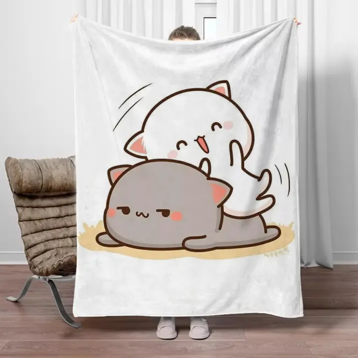 Manta personalizada Peach Mochi Cat 150x200, manta polar para decoración del hogar y decoración, mantas de lujo para sofá, toalla de playa Arcteryx - 1