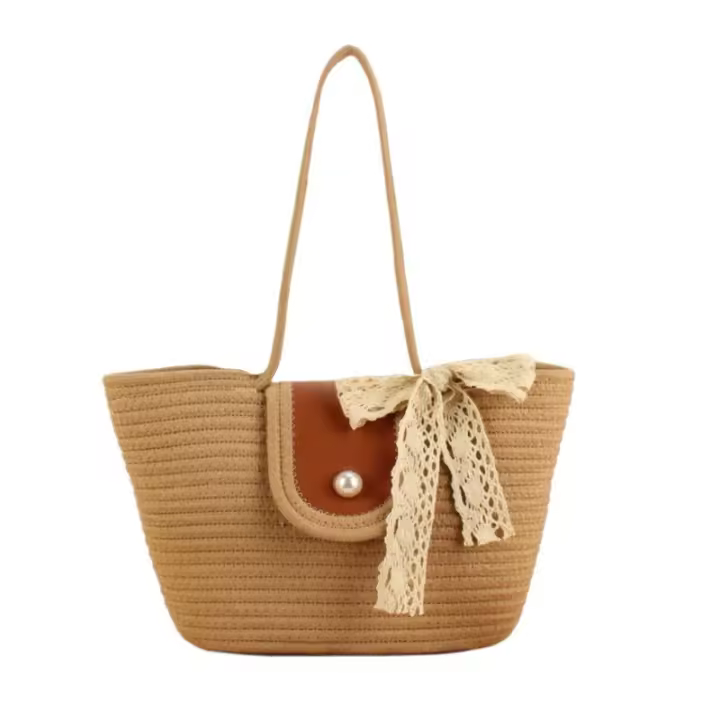 Bolso de Hombro para Mujer de Gran Capacidad Tejido de Paja Bolso de Mano Versátil de Alta Gama para Ir a Trabajar Primavera 2025 - 1
