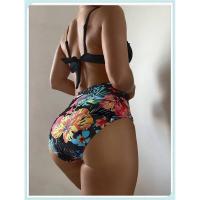 Conjunto de bikini bandeau liso, estampado tropical sexy, traje de baño mejorado para mujer, traje de baño de cintura alta con encaje en la espalda, ropa de playa - details 8