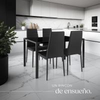 conjunto mesa y sillas de comedor, mesa con tablero de cristal de seguridad y 4 sillas de cocina tapizadas en cuero sintético, estructura de acero, sillas de comedor, conjunto de muebles de cocina - Blanco - details 13