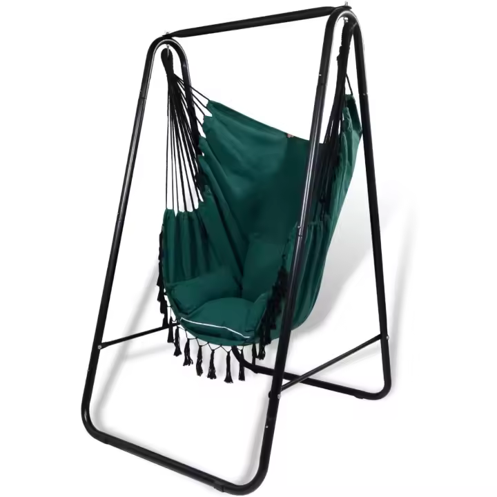 Silla Hamaca Colgante con Soporte, Columpio con Conjines, Carga Máxima 100 kg, para Interior y Exterior Beige - 1