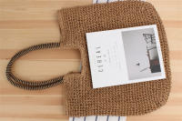 Bolso de playa tejido a mano, bolsa de un solo hombro, estilo bosque, Color sólido, a la moda, para verano - details 3