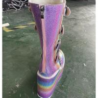 Cuñas góticas de moda para mujer, zapatos con hebilla de talla grande 43, botas de moto con plataforma gruesa rosa brillante, 2021 - details 6