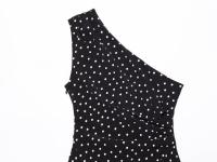 Ropa de mujer europea y americana falda corta de vestido de hombro inclinado de lunares de moda suave - details 3