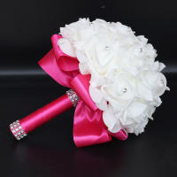Ramo de flores de rayón para dama de honor, decoración de boda de perlas rosas de cristal - details 0