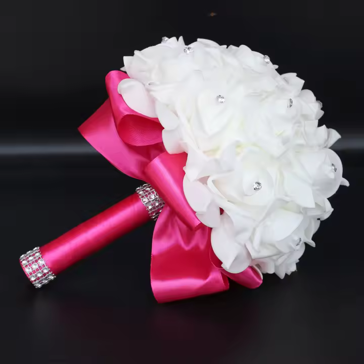 Ramo de flores de rayón para dama de honor, decoración de boda de perlas rosas de cristal - 1