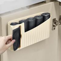 Soporte para bolsa de basura montado en la pared, estante de almacenamiento para bolsas de comestibles colgante para el hogar, dispensador de bolsas de basura sin perforaciones de gran capacidad - details 8
