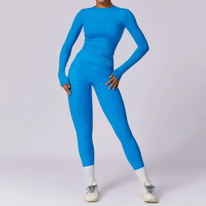 Conjunto de Yoga para Mujeres 2 Piezas Ropa Deportiva Gimnasio Legging Fitness Top Corto de Manga Larga Traje Deportivo Material Exterior Nylon Adecuado para Primavera/Verano - 1