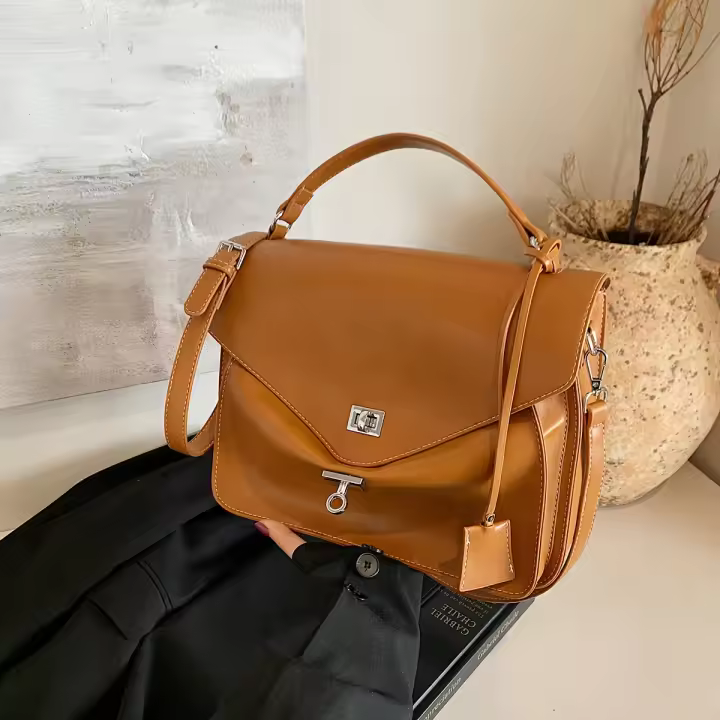 Bolso cruzado de moda para mujer Correa ajustable, cierre con tijera, linado de nylon, gran capacidad, versátil para viajes y compras Sin patrón, color sólido - 1