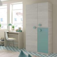 Armario Snuba para Niños Acabado en Blanco Alpes y Verde Acuática 90 cm de Ancho x 200 cm de Alto x 52 cm de Fondo - details 1