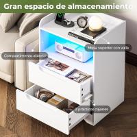 Mesitas de Noche con luces LED y Estación de Carga (2 Tomas AC, 2 Puertos USB) Mesita de Noche Blanca Mesas Auxiliares con 1 compartimento abierto y 2 cajones para Dormitorio Salón - details 5