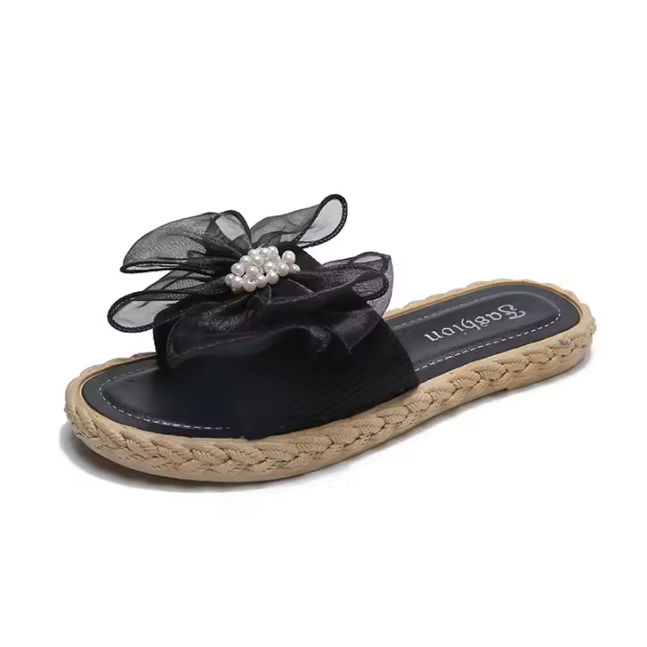 Chanclas de Mujer a la Moda Verano 2025 Estilo Coreano de Hada en Malla con Lazo - 1