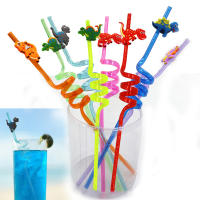 Pajitas reutilizables con diseño de dinosaurio para niños, suministros coloridos para fiestas, decoración para beber, de plástico, 8 piezas - details 2