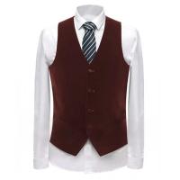 Chaleco de terciopelo para hombre con cuello en V, chalecos de traje formales, chalecos de traje de un solo pecho de moda para hombre, chaqueta sin mangas con bolsillos - details 4