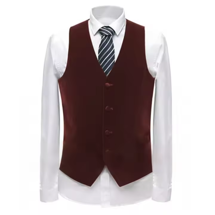 Chaleco de terciopelo para hombre con cuello en V, chalecos de traje formales, chalecos de traje de un solo pecho de moda para hombre, chaqueta sin mangas con bolsillos - 1
