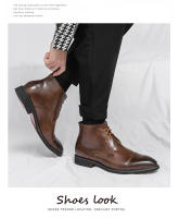 Nuevas botas cortas con cordones, botines derby de punta, informales de negocios, zapatos de cuero de color sólido británico. - details 8