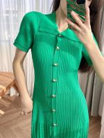 YuooMuoo verano Maxi tejido negro verde vestido ceñido largo moda coreana volantes vestidos de mujer elegante vestido de oficina para mujer - details 2