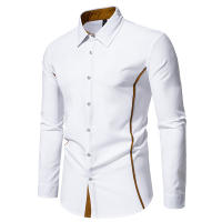Camisa de solapa informal a la moda para hombre, manga larga, cuello triangular en contraste, talla europea, novedad de 2025 - details 3