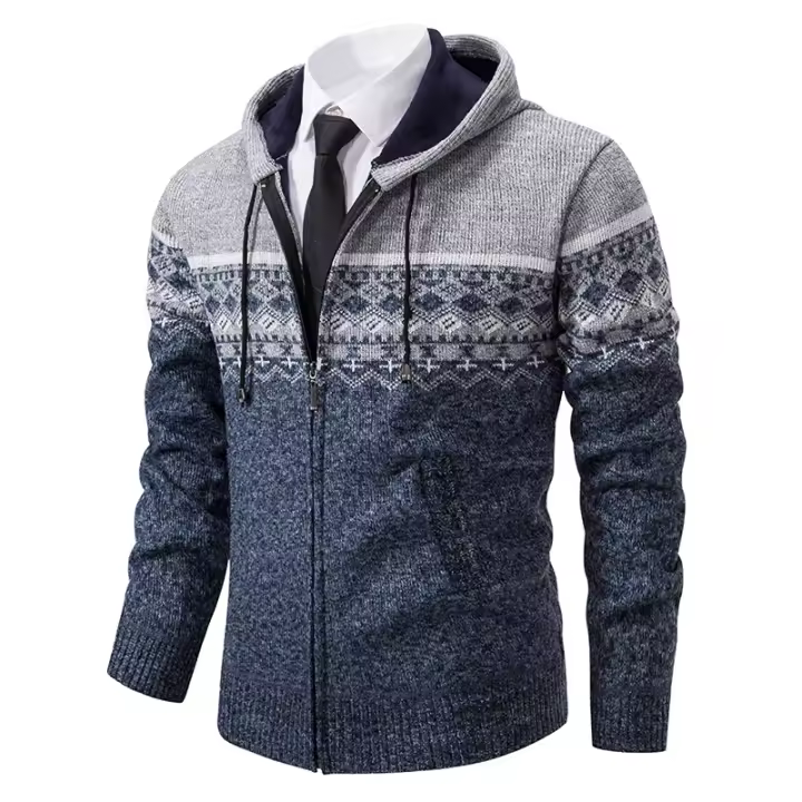 Chaqueta cálida de otoño e invierno para hombre, cárdigan de punto con capucha y chaqueta de algodón polar - 1
