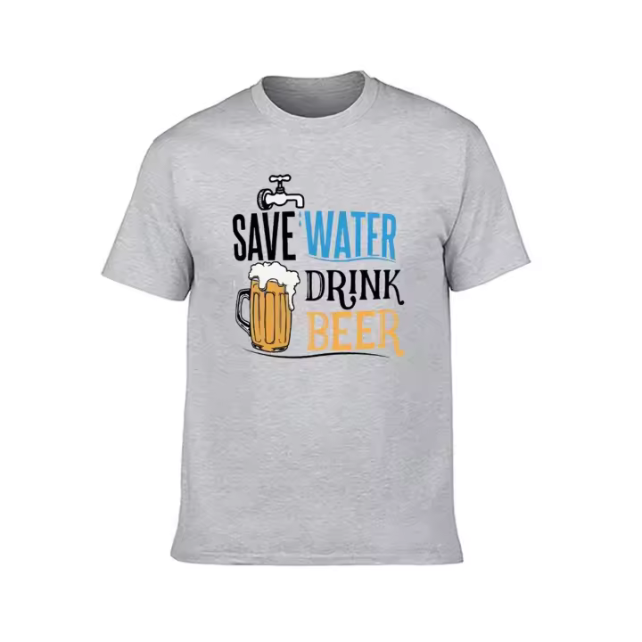Camiseta Casual para Hombres con Estampado de Patrón Diseño 'Ahorra Agua y Bebida de Cerveza' - 1