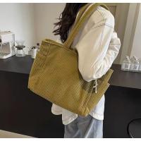 Bolso informal de pana con cierre de cremallera, ligero y de gran capacidad, correa fija para el hombro, bolso de viaje diario de Color sólido - details 6