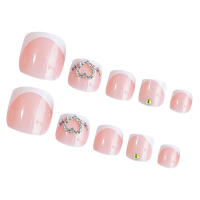 Uñas postizas rosas con diamantes de imitación, Uñas postizas ultraflexibles de larga duración para vestido de niña caliente a juego - details 0